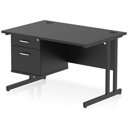 Impulse 1200mm Rectangular Desk, Black Cantilever Leg, Black, With 2 Drawer Fixed Pedestal Impulse 1200mm Rectangular Desk, Black Cantilever Leg, Black, With 2 Drawer Fixed Pedestal