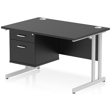 Impulse 1200mm Rectangular Desk, Silver Cantilever Leg, Black, With 2 Drawer Fixed Pedestal Impulse 1200mm Rectangular Desk, Silver Cantilever Leg, Black, With 2 Drawer Fixed Pedestal