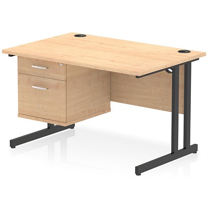 Impulse 1200mm Rectangular Desk, Black Cantilever Leg, Maple, With 2 Drawer Fixed Pedestal Impulse 1200mm Rectangular Desk, Black Cantilever Leg, Maple, With 2 Drawer Fixed Pedestal