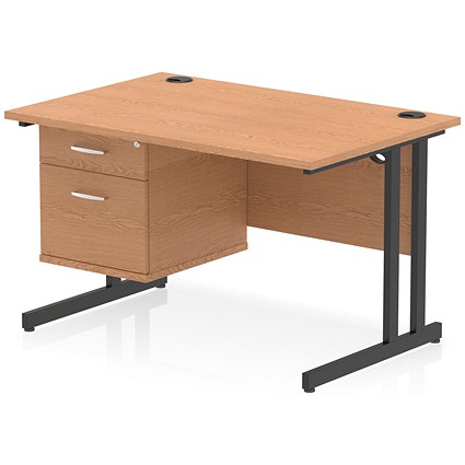Impulse 1200mm Rectangular Desk, Black Cantilever Leg, Oak, With 2 Drawer Fixed Pedestal Impulse 1200mm Rectangular Desk, Black Cantilever Leg, Oak, With 2 Drawer Fixed Pedestal