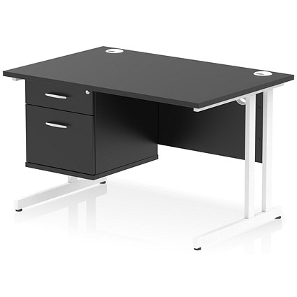 Impulse 1200mm Rectangular Desk, White Cantilever Leg, Black, With 2 Drawer Fixed Pedestal Impulse 1200mm Rectangular Desk, White Cantilever Leg, Black, With 2 Drawer Fixed Pedestal