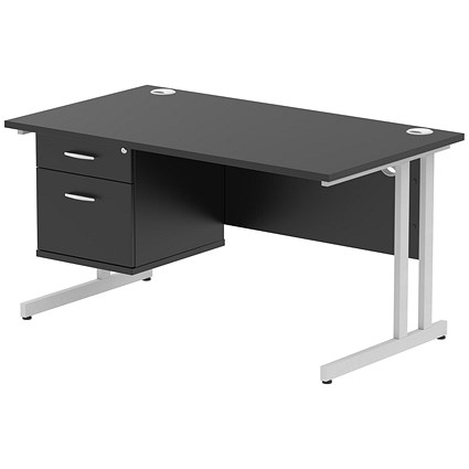 Impulse 1400mm Rectangular Desk, Silver Cantilever Leg, Black, With 2 Drawer Fixed Pedestal Impulse 1400mm Rectangular Desk, Silver Cantilever Leg, Black, With 2 Drawer Fixed Pedestal