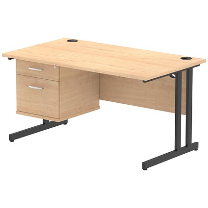 Impulse 1400mm Rectangular Desk, Black Cantilever Leg, Maple, With 2 Drawer Fixed Pedestal Impulse 1400mm Rectangular Desk, Black Cantilever Leg, Maple, With 2 Drawer Fixed Pedestal