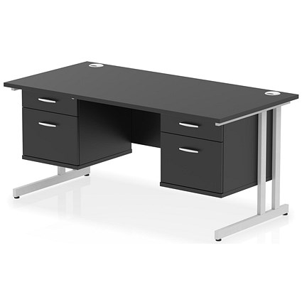 Impulse 1600mm Rectangular Desk, Silver Cantilever Leg, Black, With 2 x 2 Drawer Fixed Pedestals Impulse 1600mm Rectangular Desk, Silver Cantilever Leg, Black, With 2 x 2 Drawer Fixed Pedestals