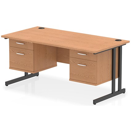 Impulse 1600mm Rectangular Desk, Black Cantilever Leg, Oak, With 2 x 2 Drawer Fixed Pedestal Impulse 1600mm Rectangular Desk, Black Cantilever Leg, Oak, With 2 x 2 Drawer Fixed Pedestal