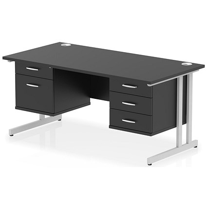 Impulse 1600mm Rectangular Desk, Silver Cantilever Leg, Black, With 2 Drawer and 3 Drawer Fixed Pedestals Impulse 1600mm Rectangular Desk, Silver Cantilever Leg, Black, With 2 Drawer and 3 Drawer Fixed Pedestals
