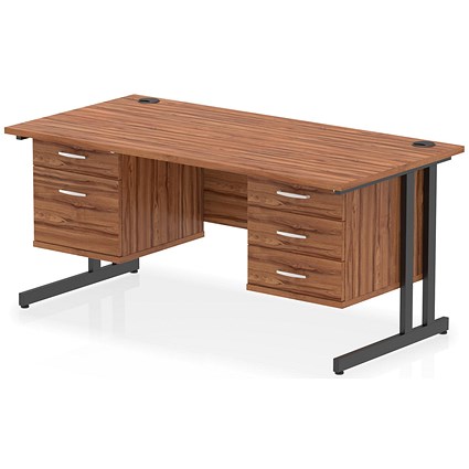 Impulse 1600mm Rectangular Desk, Black Cantilever Leg, Walnut, With 2 Drawer and 3 Drawer Fixed Pedestals Impulse 1600mm Rectangular Desk, Black Cantilever Leg, Walnut, With 2 Drawer and 3 Drawer Fixed Pedestals