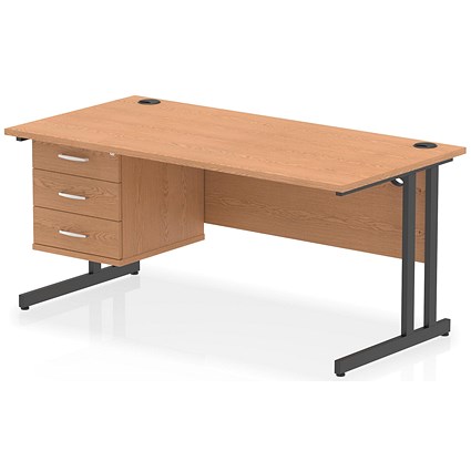 Impulse 1600mm Rectangular Desk, Black Cantilever Leg, Oak, With 3 Drawer Fixed Pedestal Impulse 1600mm Rectangular Desk, Black Cantilever Leg, Oak, With 3 Drawer Fixed Pedestal