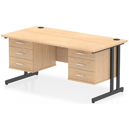 Impulse 1600mm Rectangular Desk, Black Cantilever Leg, Maple, With 2 x 3 Drawer Fixed Pedestal Impulse 1600mm Rectangular Desk, Black Cantilever Leg, Maple, With 2 x 3 Drawer Fixed Pedestal