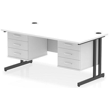 Impulse 1600mm Rectangular Desk, Black Cantilever Leg, White, With 2 x 3 Drawer Fixed Pedestal Impulse 1600mm Rectangular Desk, Black Cantilever Leg, White, With 2 x 3 Drawer Fixed Pedestal