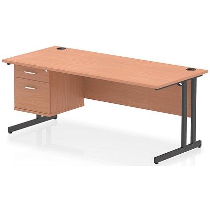Impulse 1800mm Rectangular Desk, Black Cantilever Leg, Beech, With 2 Drawer Fixed Pedestal Impulse 1800mm Rectangular Desk, Black Cantilever Leg, Beech, With 2 Drawer Fixed Pedestal
