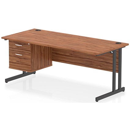 Impulse 1800mm Rectangular Desk, Black Cantilever Leg, Walnut, With 2 Drawer Fixed Pedestal Impulse 1800mm Rectangular Desk, Black Cantilever Leg, Walnut, With 2 Drawer Fixed Pedestal