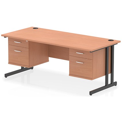 Impulse 1800mm Rectangular Desk, Black Cantilever Leg, Beech, With 2 x 2 Drawer Fixed Pedestal Impulse 1800mm Rectangular Desk, Black Cantilever Leg, Beech, With 2 x 2 Drawer Fixed Pedestal