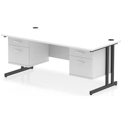 Impulse 1800mm Rectangular Desk, Black Cantilever Leg, White, With 2 x 2 Drawer Fixed Pedestal Impulse 1800mm Rectangular Desk, Black Cantilever Leg, White, With 2 x 2 Drawer Fixed Pedestal