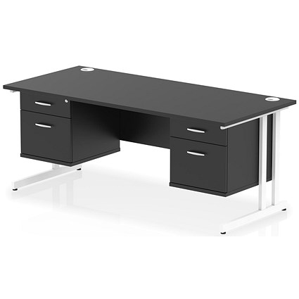 Impulse 1800mm Rectangular Desk, White Cantilever Leg, Black, With 2 x 2 Drawer Fixed Pedestals Impulse 1800mm Rectangular Desk, White Cantilever Leg, Black, With 2 x 2 Drawer Fixed Pedestals