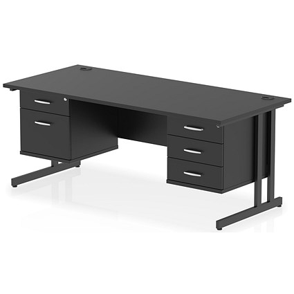 Impulse 1800mm Rectangular Desk, Black Cantilever Leg, Black, With 2 Drawer and 3 Drawer Fixed Pedestals Impulse 1800mm Rectangular Desk, Black Cantilever Leg, Black, With 2 Drawer and 3 Drawer Fixed Pedestals