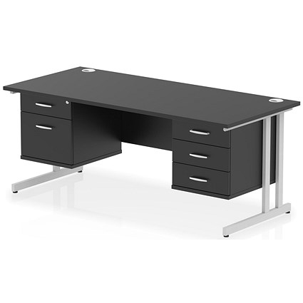 Impulse 1800mm Rectangular Desk, Silver Cantilever Leg, Black, With 2 Drawer and 3 Drawer Fixed Pedestals Impulse 1800mm Rectangular Desk, Silver Cantilever Leg, Black, With 2 Drawer and 3 Drawer Fixed Pedestals