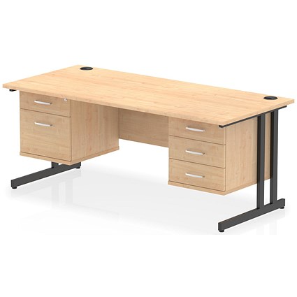 Impulse 1800mm Rectangular Desk, Black Cantilever Leg, Maple, With 2 Drawer and 3 Drawer Fixed Pedestals Impulse 1800mm Rectangular Desk, Black Cantilever Leg, Maple, With 2 Drawer and 3 Drawer Fixed Pedestals