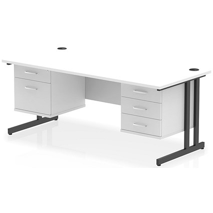 Impulse 1800mm Rectangular Desk, Black Cantilever Leg, White, With 2 Drawer and 3 Drawer Fixed Pedestals Impulse 1800mm Rectangular Desk, Black Cantilever Leg, White, With 2 Drawer and 3 Drawer Fixed Pedestals