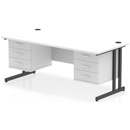 Impulse 1800mm Rectangular Desk, Black Cantilever Leg, White, With 2 x 3 Drawer Fixed Pedestal Impulse 1800mm Rectangular Desk, Black Cantilever Leg, White, With 2 x 3 Drawer Fixed Pedestal