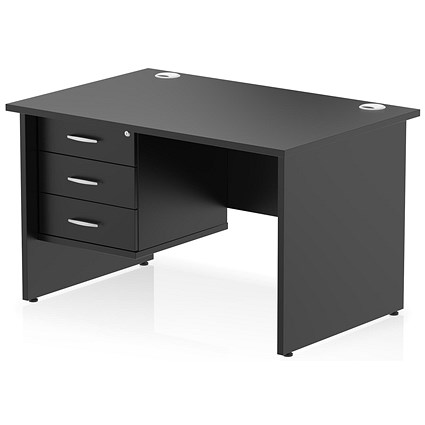 Impulse 1200mm Rectangular Desk, Panel End Leg, Black, With 3 Drawer Fixed Pedestal Impulse 1200mm Rectangular Desk, Panel End Leg, Black, With 3 Drawer Fixed Pedestal