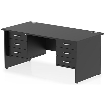 Impulse 1600mm Rectangular Desk, Panel End Leg, Black, With 2 x 3 Drawer Fixed Pedestals Impulse 1600mm Rectangular Desk, Panel End Leg, Black, With 2 x 3 Drawer Fixed Pedestals
