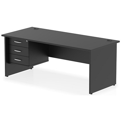 Impulse 1800mm Rectangular Desk, Panel End Leg, Black, With 3 Drawer Fixed Pedestal Impulse 1800mm Rectangular Desk, Panel End Leg, Black, With 3 Drawer Fixed Pedestal