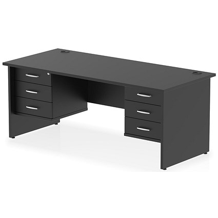 Impulse 1800mm Rectangular Desk, Panel End Leg, Black, With 2 x 3 Drawer Fixed Pedestals Impulse 1800mm Rectangular Desk, Panel End Leg, Black, With 2 x 3 Drawer Fixed Pedestals