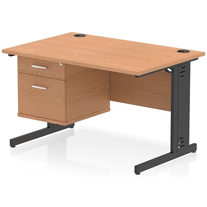 Impulse 1200mm Rectangular Desk, Black Cable Managed Leg, Oak, With 2 Drawer Fixed Pedestal Impulse 1200mm Rectangular Desk, Black Cable Managed Leg, Oak, With 2 Drawer Fixed Pedestal