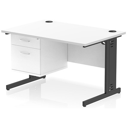 Impulse 1200mm Rectangular Desk, Black Cable Managed Leg, White, With 2 Drawer Fixed Pedestal Impulse 1200mm Rectangular Desk, Black Cable Managed Leg, White, With 2 Drawer Fixed Pedestal
