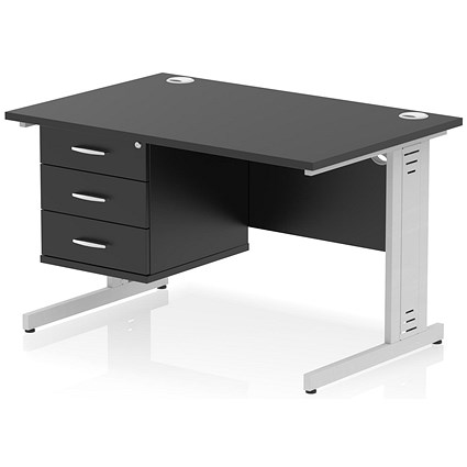 Impulse 1200mm Rectangular Desk, Silver Cable Managed Leg, Black, With 3 Drawer Fixed Pedestal Impulse 1200mm Rectangular Desk, Silver Cable Managed Leg, Black, With 3 Drawer Fixed Pedestal