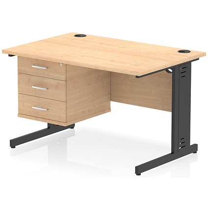 Impulse 1200mm Rectangular Desk, Black Cable Managed Leg, Maple, With 3 Drawer Fixed Pedestal Impulse 1200mm Rectangular Desk, Black Cable Managed Leg, Maple, With 3 Drawer Fixed Pedestal