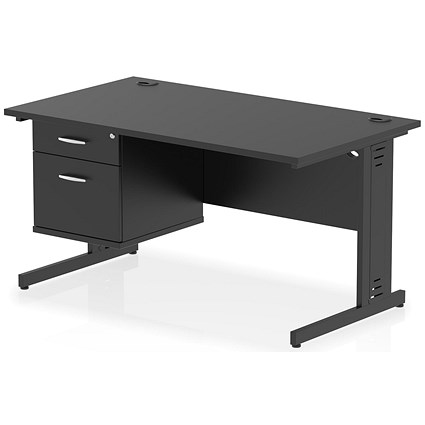Impulse 1400mm Rectangular Desk, Black Cable Managed Leg, Black, With 2 Drawer Fixed Pedestal Impulse 1400mm Rectangular Desk, Black Cable Managed Leg, Black, With 2 Drawer Fixed Pedestal
