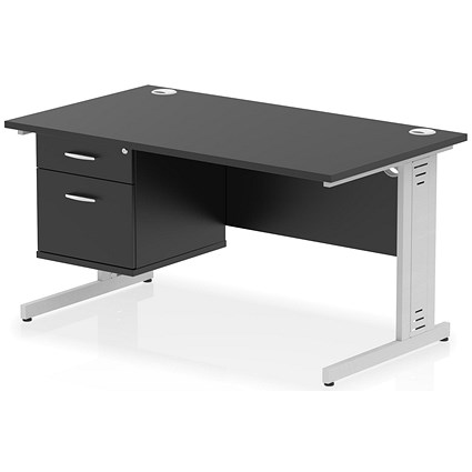 Impulse 1400mm Rectangular Desk, Silver Cable Managed Leg, Black, With 2 Drawer Fixed Pedestal Impulse 1400mm Rectangular Desk, Silver Cable Managed Leg, Black, With 2 Drawer Fixed Pedestal