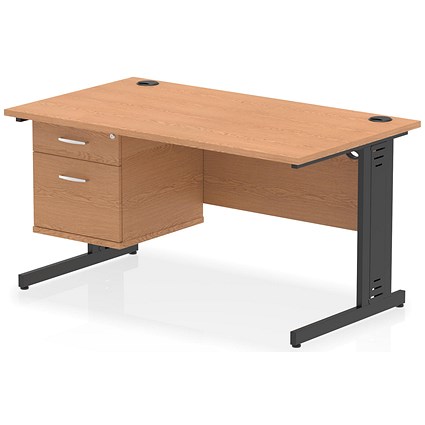 Impulse 1400mm Rectangular Desk, Black Cable Managed Leg, Oak, With 2 Drawer Fixed Pedestal Impulse 1400mm Rectangular Desk, Black Cable Managed Leg, Oak, With 2 Drawer Fixed Pedestal