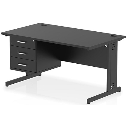 Impulse 1400mm Rectangular Desk, Black Cable Managed Leg, Black, With 3 Drawer Fixed Pedestal Impulse 1400mm Rectangular Desk, Black Cable Managed Leg, Black, With 3 Drawer Fixed Pedestal