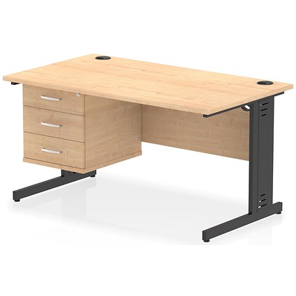 Impulse 1400mm Rectangular Desk, Black Cable Managed Leg, Maple, With 3 Drawer Fixed Pedestal Impulse 1400mm Rectangular Desk, Black Cable Managed Leg, Maple, With 3 Drawer Fixed Pedestal