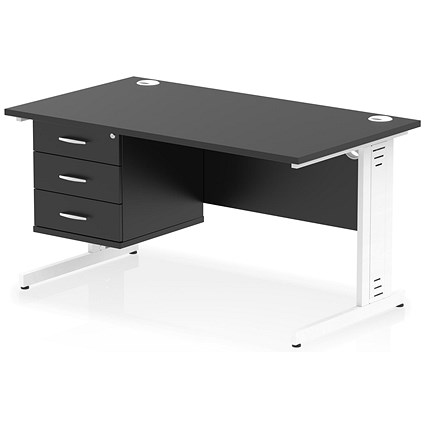 Impulse 1400mm Rectangular Desk, White Cable Managed Leg, Black, With 3 Drawer Fixed Pedestal Impulse 1400mm Rectangular Desk, White Cable Managed Leg, Black, With 3 Drawer Fixed Pedestal