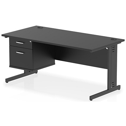 Impulse 1600mm Rectangular Desk, Black Cable Managed Leg, Black, With 2 Drawer Fixed Pedestal Impulse 1600mm Rectangular Desk, Black Cable Managed Leg, Black, With 2 Drawer Fixed Pedestal