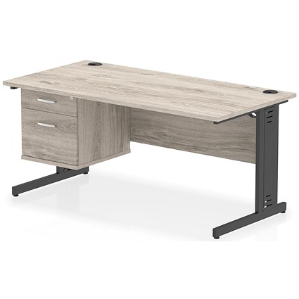 Impulse 1600mm Rectangular Desk, Black Cable Managed Leg, Grey Oak, With 2 Drawer Fixed Pedestal Impulse 1600mm Rectangular Desk, Black Cable Managed Leg, Grey Oak, With 2 Drawer Fixed Pedestal