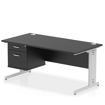 Impulse 1600mm Rectangular Desk, Silver Cable Managed Leg, Black, With 2 Drawer Fixed Pedestal Impulse 1600mm Rectangular Desk, Silver Cable Managed Leg, Black, With 2 Drawer Fixed Pedestal
