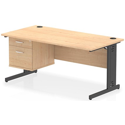 Impulse 1600mm Rectangular Desk, Black Cable Managed Leg, Maple, With 2 Drawer Fixed Pedestal Impulse 1600mm Rectangular Desk, Black Cable Managed Leg, Maple, With 2 Drawer Fixed Pedestal
