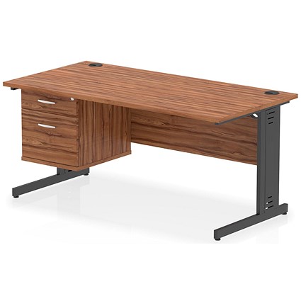 Impulse 1600mm Rectangular Desk, Black Cable Managed Leg, Walnut, With 2 Drawer Fixed Pedestal Impulse 1600mm Rectangular Desk, Black Cable Managed Leg, Walnut, With 2 Drawer Fixed Pedestal