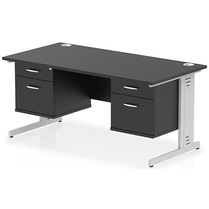 Impulse 1600mm Rectangular Desk, Silver Cable Managed Leg, Black, With 2 x 2 Drawer Fixed Pedestals Impulse 1600mm Rectangular Desk, Silver Cable Managed Leg, Black, With 2 x 2 Drawer Fixed Pedestals