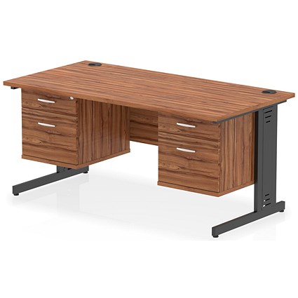 Impulse 1600mm Rectangular Desk, Black Cable Managed Leg, Walnut, With 2 x 2 Drawer Fixed Pedestals Impulse 1600mm Rectangular Desk, Black Cable Managed Leg, Walnut, With 2 x 2 Drawer Fixed Pedestals