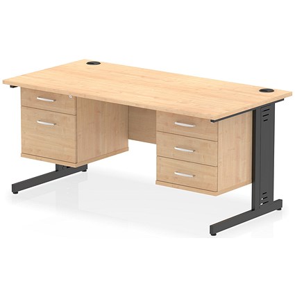 Impulse 1600mm Rectangular Desk, Black Cable Managed Leg, Maple, With 2 Drawer and 3 Drawer Fixed Pedestals Impulse 1600mm Rectangular Desk, Black Cable Managed Leg, Maple, With 2 Drawer and 3 Drawer Fixed Pedestals