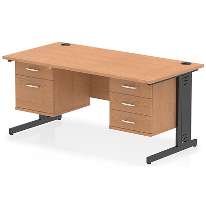 Impulse 1600mm Rectangular Desk, Black Cable Managed Leg, Oak, With 2 Drawer and 3 Drawer Fixed Pedestals Impulse 1600mm Rectangular Desk, Black Cable Managed Leg, Oak, With 2 Drawer and 3 Drawer Fixed Pedestals