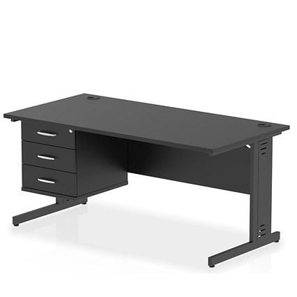 Impulse 1600mm Rectangular Desk, Black Cable Managed Leg, Black, With 3 Drawer Fixed Pedestal Impulse 1600mm Rectangular Desk, Black Cable Managed Leg, Black, With 3 Drawer Fixed Pedestal