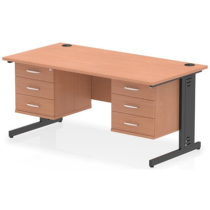 Impulse 1600mm Rectangular Desk, Black Cable Managed Leg, Beech, With 2 x 3 Drawer Fixed Pedestals Impulse 1600mm Rectangular Desk, Black Cable Managed Leg, Beech, With 2 x 3 Drawer Fixed Pedestals