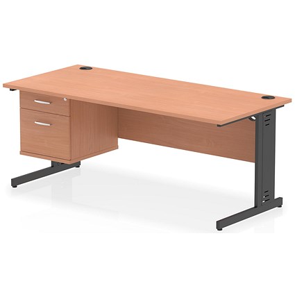 Impulse 1800mm Rectangular Desk, Black Cable Managed Leg, Beech, With 2 Drawer Fixed Pedestal Impulse 1800mm Rectangular Desk, Black Cable Managed Leg, Beech, With 2 Drawer Fixed Pedestal